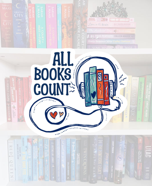 All books count - audiobookish stickers / booktok / book addict / whimsy / reader / water resistant | bookish gifts